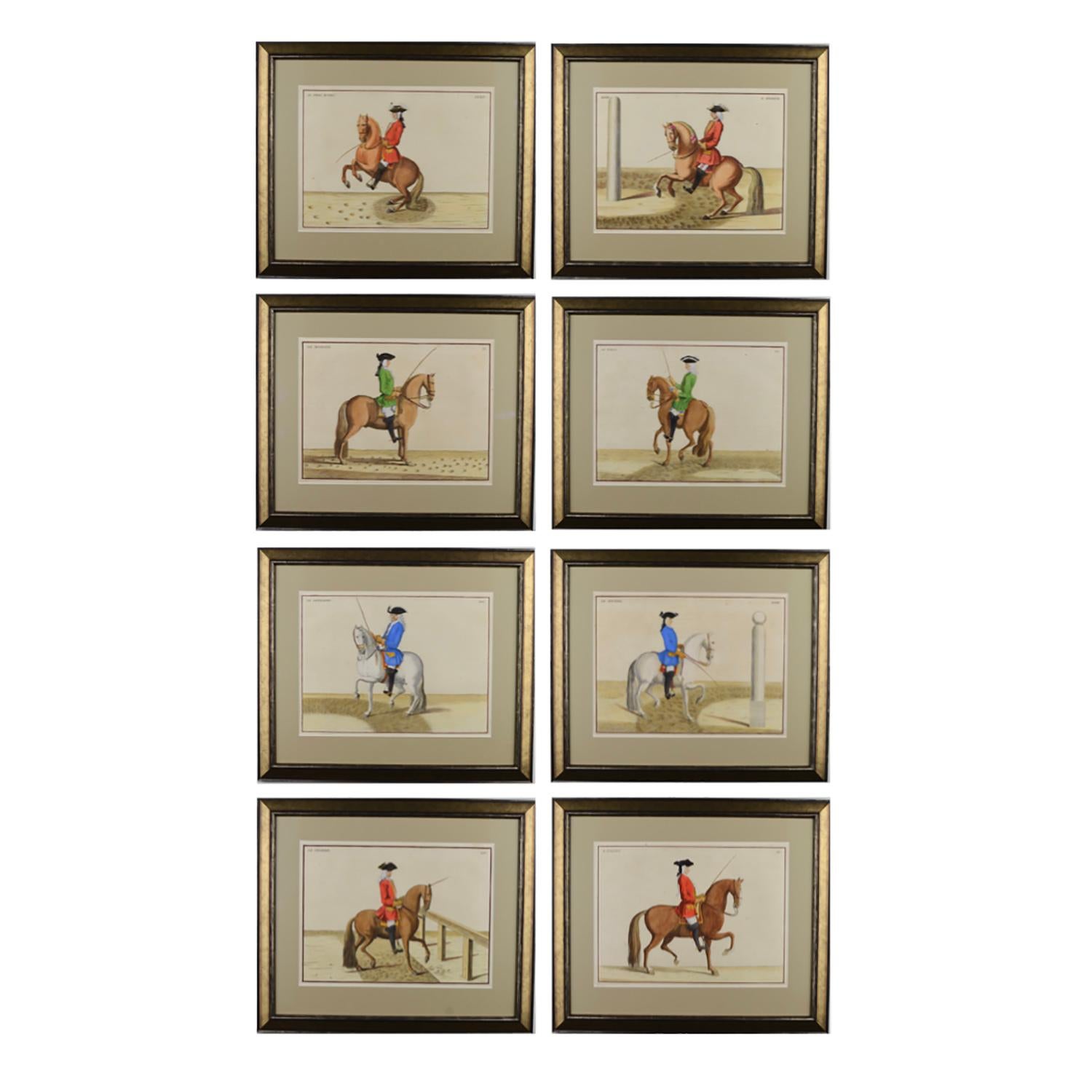 A set of 8 horses from Baron von Eisenbergs L’Art de Monter a Cheval 1747 edition. This work on horsemanship was based on the Spanish riding school and was dedicated to King George ll.