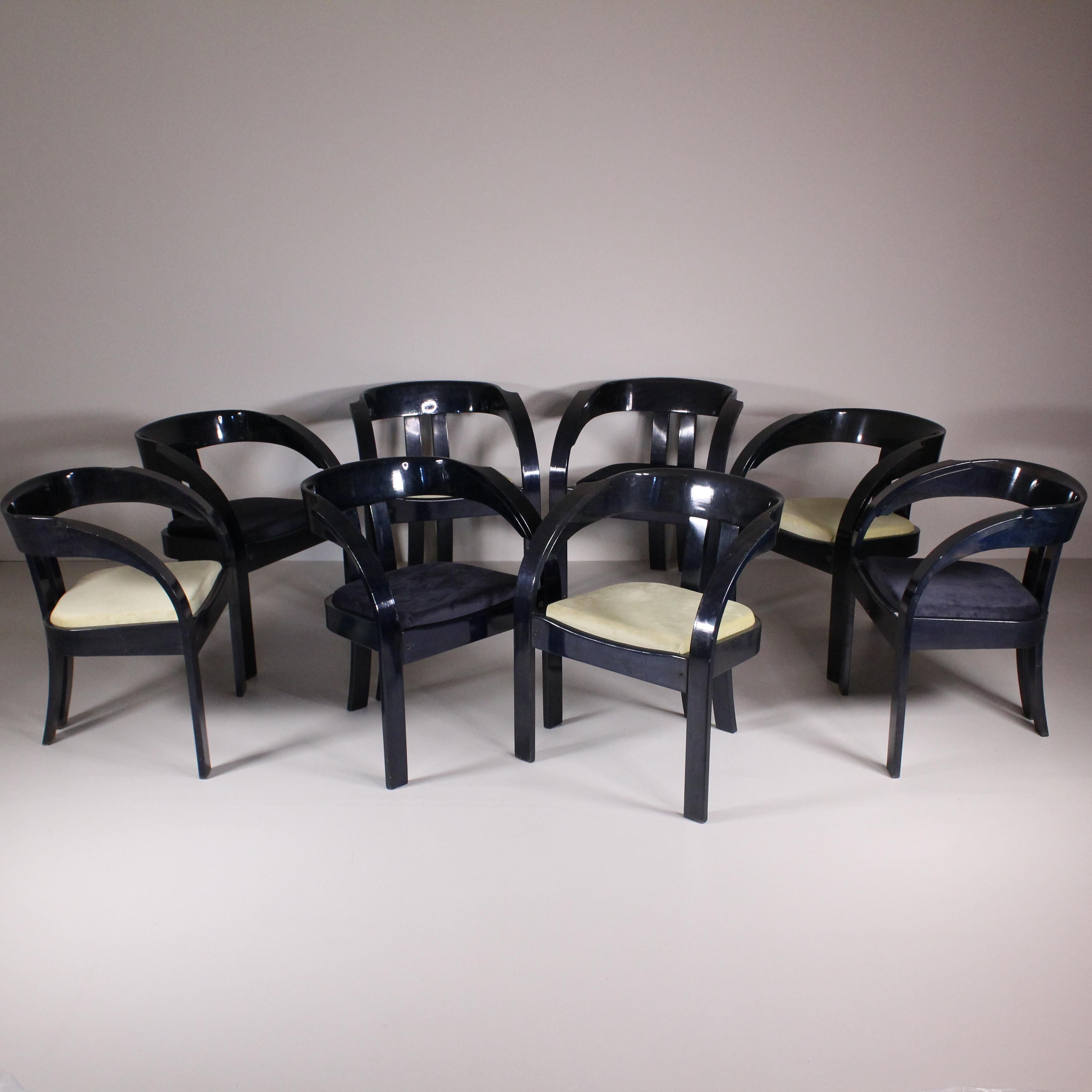 This Set of 8 Elisa Chairs, designed by Giovanni Bassi for Poltronova circa 1970, stands as an exemplary testament to the innovative spirit and aesthetic brilliance of 20th-century Italian design. Giovanni Bassi, a prominent figure in the design