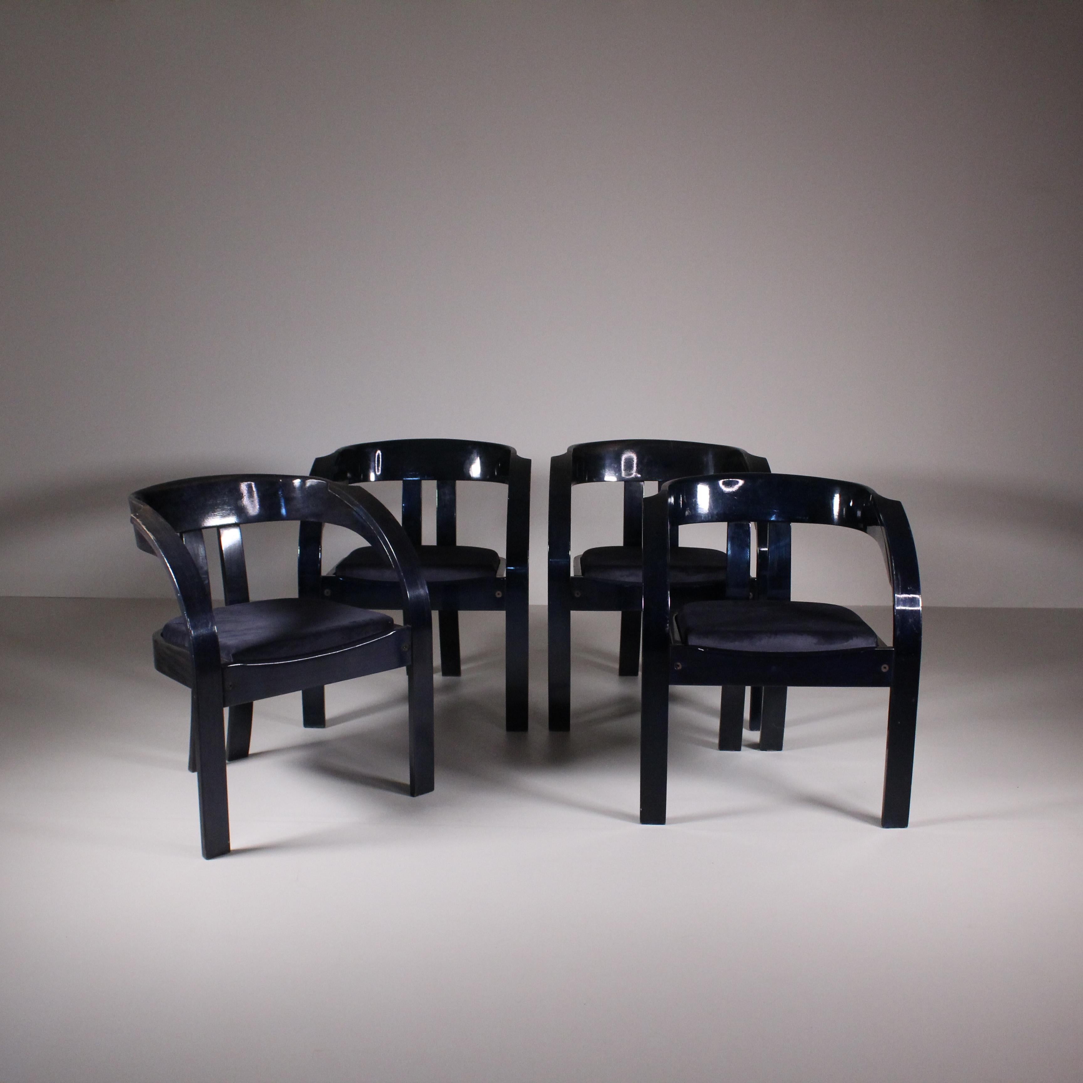 Velvet Set of 8 Elisa Chairs, Giovanni Bassi, Poltronova, 1075 ca