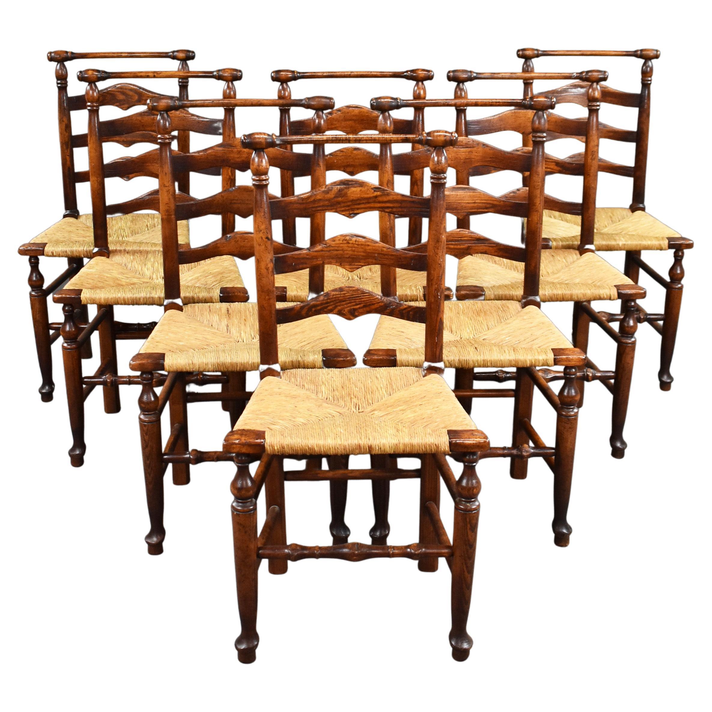 Set of 8 English 18th Century Style Ladder Back Dining Chairs