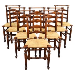 Antique Set of 8 English 18th Century Style Ladder Back Dining Chairs