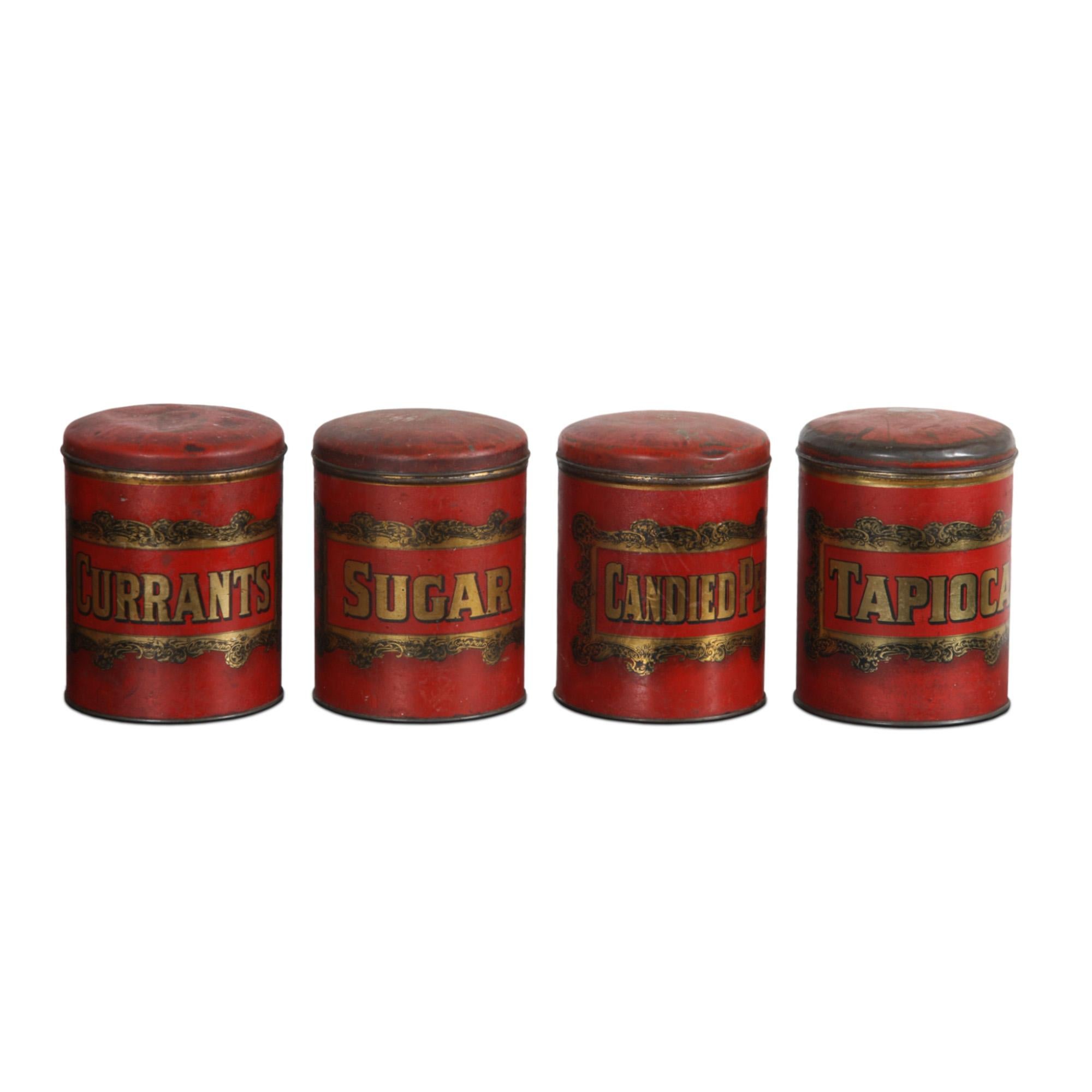 British Set of 8 English 19th Century Kitchen Storage Tins For Sale