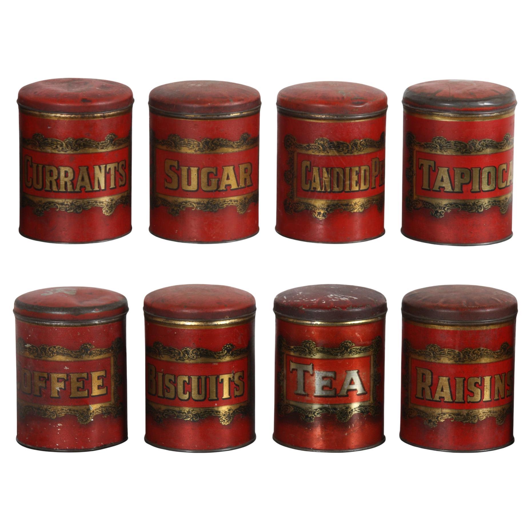 Set of 8 English 19th Century Kitchen Storage Tins For Sale