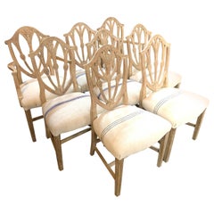 Set of 8 English Carved and White Washed Mahogany Dining Chairs