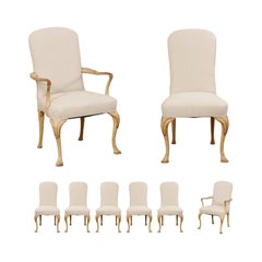 Set of 8 English Carved Wood Dining Chairs with Upholstered Seats, 19th Century Set of 8 English Carved Wood Dining Chairs with Upholstered Seats, 19th Century