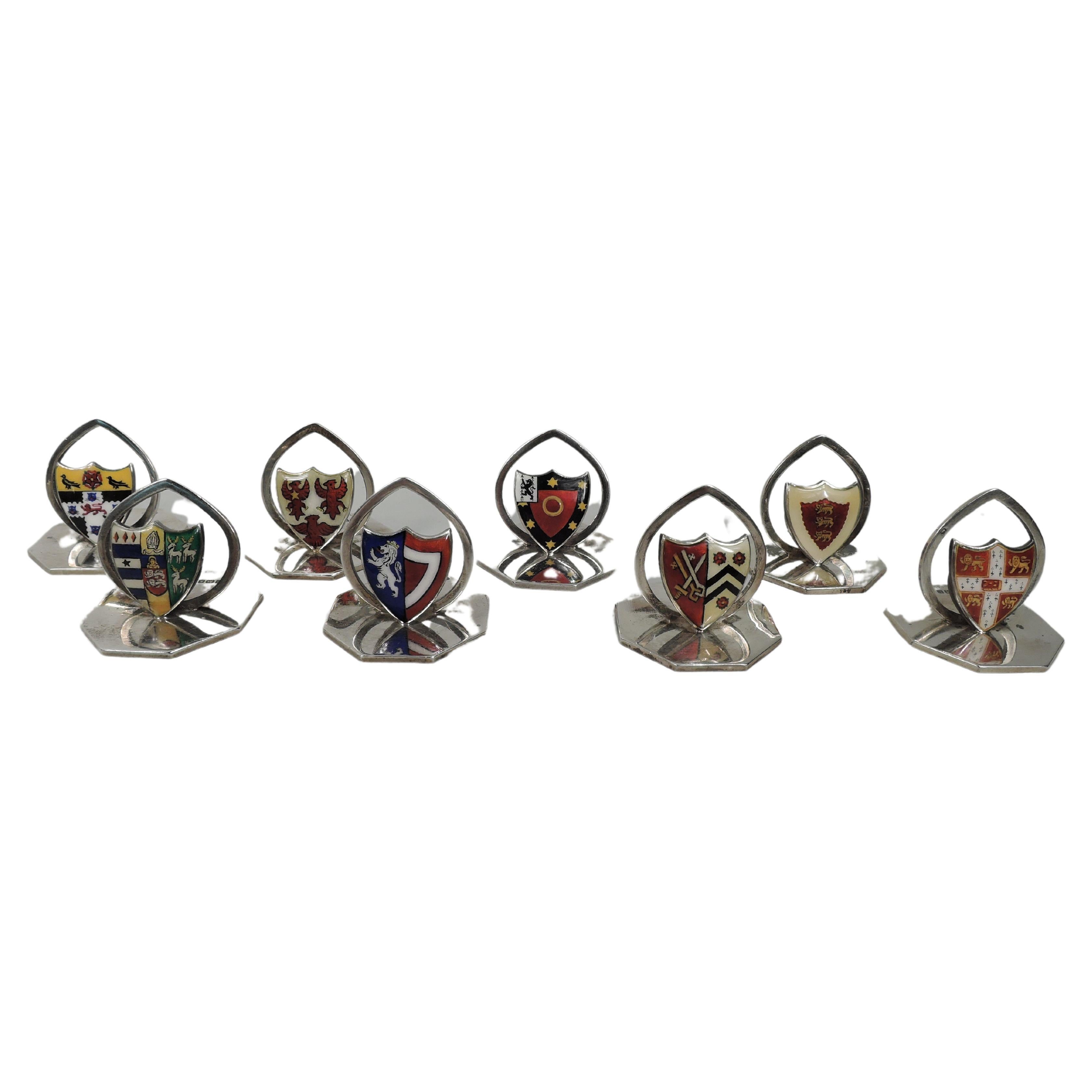 Set of 8 English Enamel Ennobling Armorial Place Card Holders