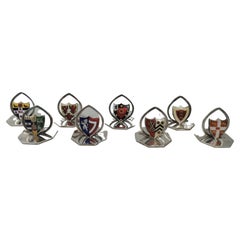 Antique Set of 8 English Enamel Ennobling Armorial Place Card Holders