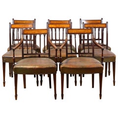 Set of 8 English George III Dining Chairs circa 1780, Mahogany and Satinwood