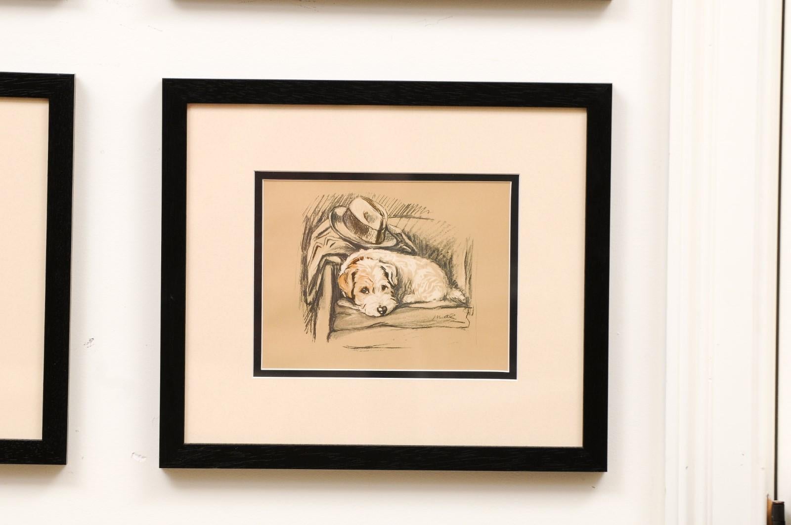 Set of 8 English Lucy Dawson Prints Depicting Dogs in Black Frames under Glass. 2