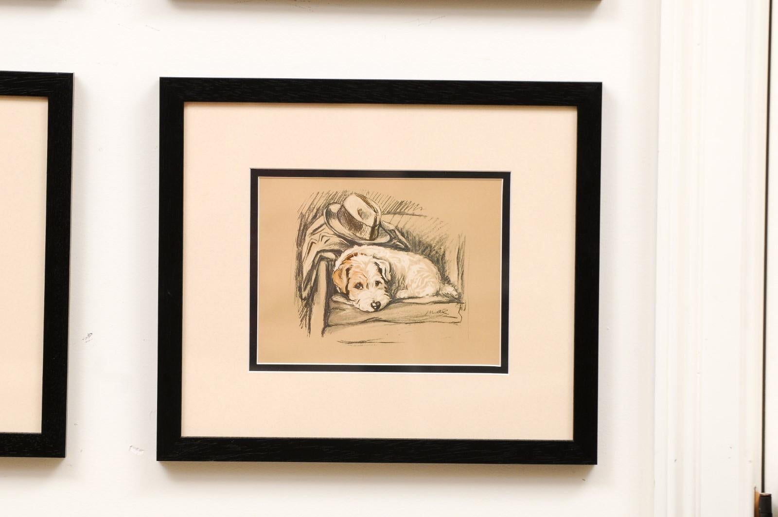 Set of 8 English Lucy Dawson Prints Depicting Dogs in Black Frames under Glass. 1