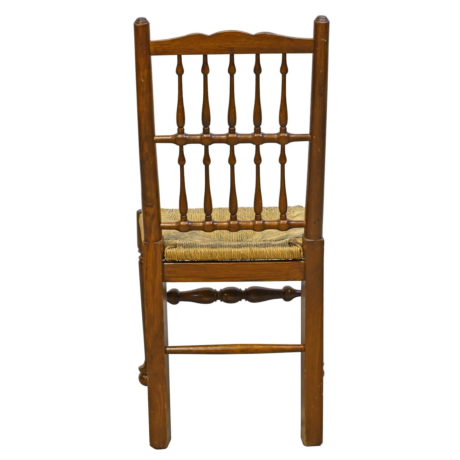 20th Century Set of 8 English Made Oak Dining Chairs with Rush Seats, circa 1990s