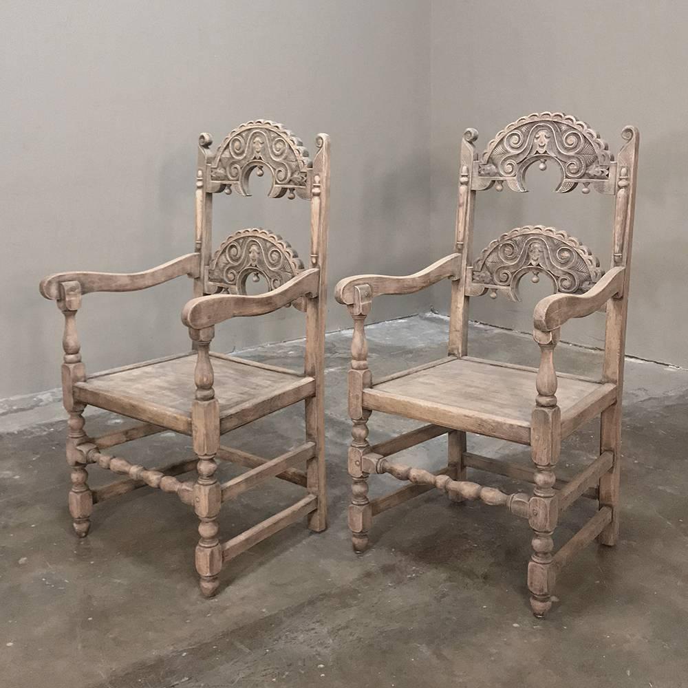 Set of Eight English Renaissance Stripped Chairs, with Two Armchairs 4