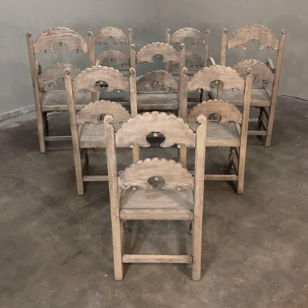 Set of Eight English Renaissance Stripped Chairs, with Two Armchairs 6