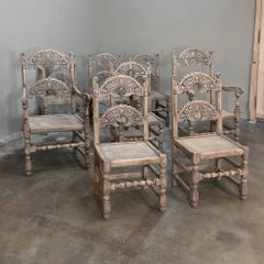 Set of Eight English Renaissance Stripped Chairs, with Two Armchairs