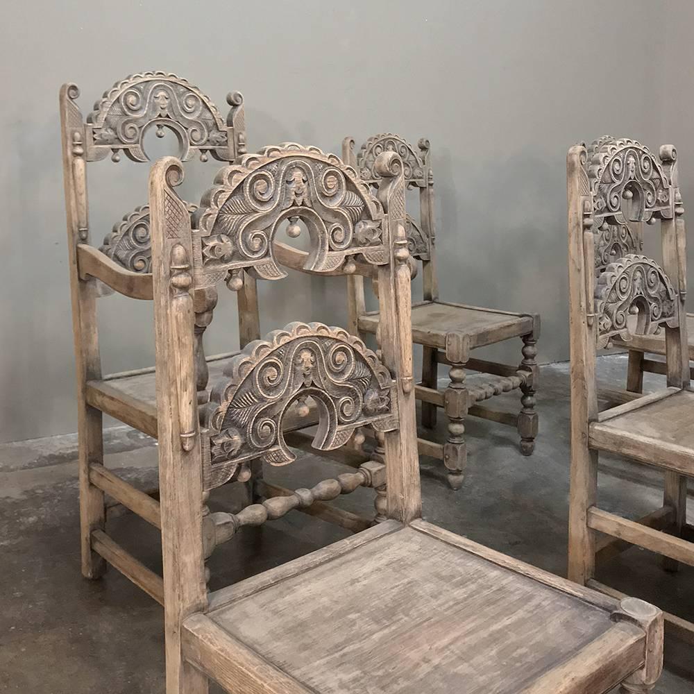 Set of Eight English Renaissance Stripped Chairs, with Two Armchairs 1