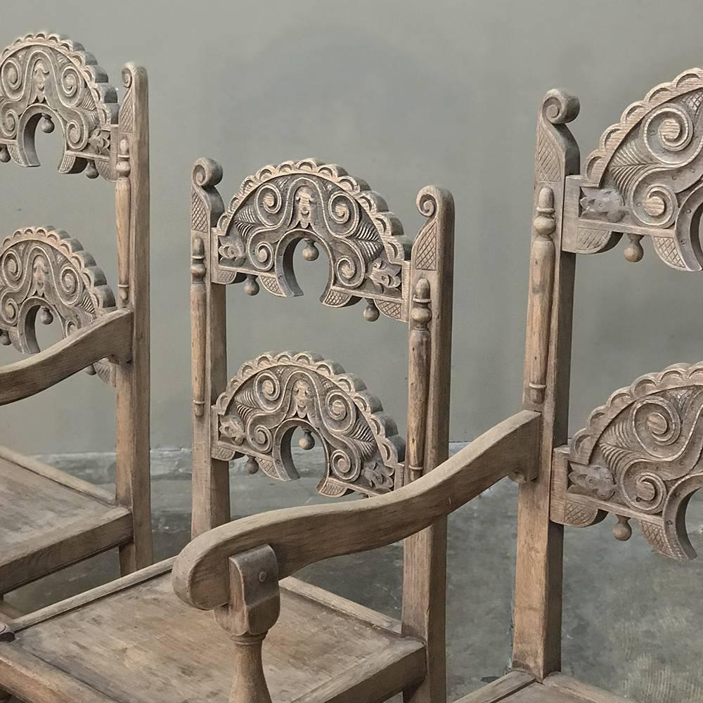 Set of Eight English Renaissance Stripped Chairs, with Two Armchairs 3