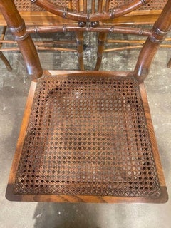 Set of 8 English Walnut Bamboo Form and Cane Dining Chairs