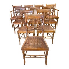 Set of 8 English Walnut Bamboo Form and Cane Dining Chairs