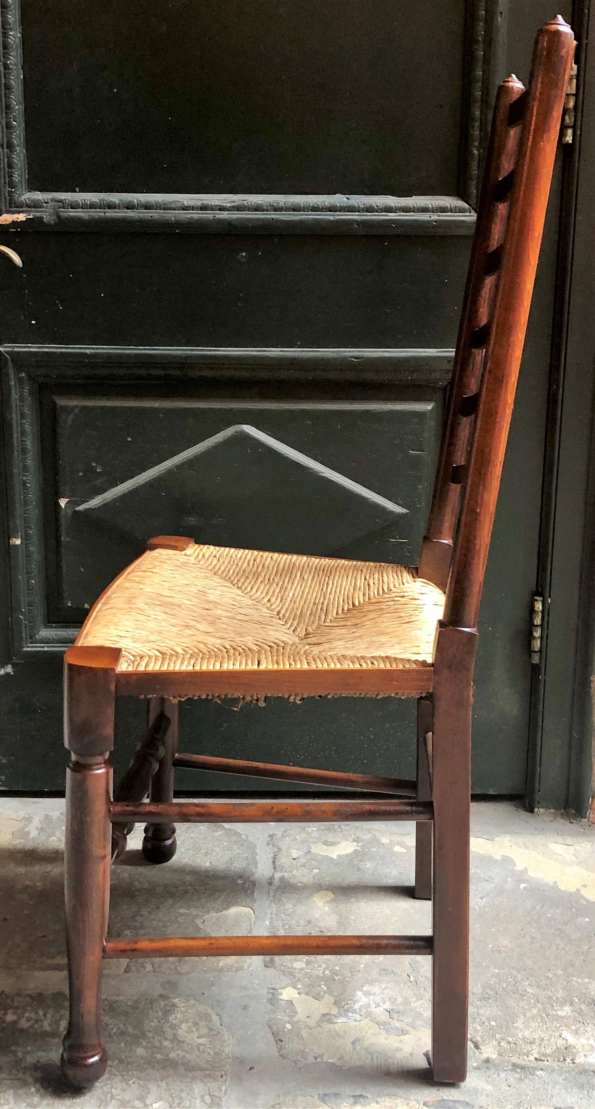 Set of 8 Estate English Ladder Back Chairs with Rush Seats, circa 1940 In Good Condition In New Orleans, LA
