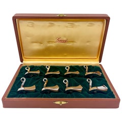 Set of 8 Estate Italian Gucci Silver Plated Place Card Holders in Engraved Case.