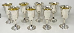 Set of 8 Estate Italian Sterling Silver Wine or Water Goblets circa 1950-1960