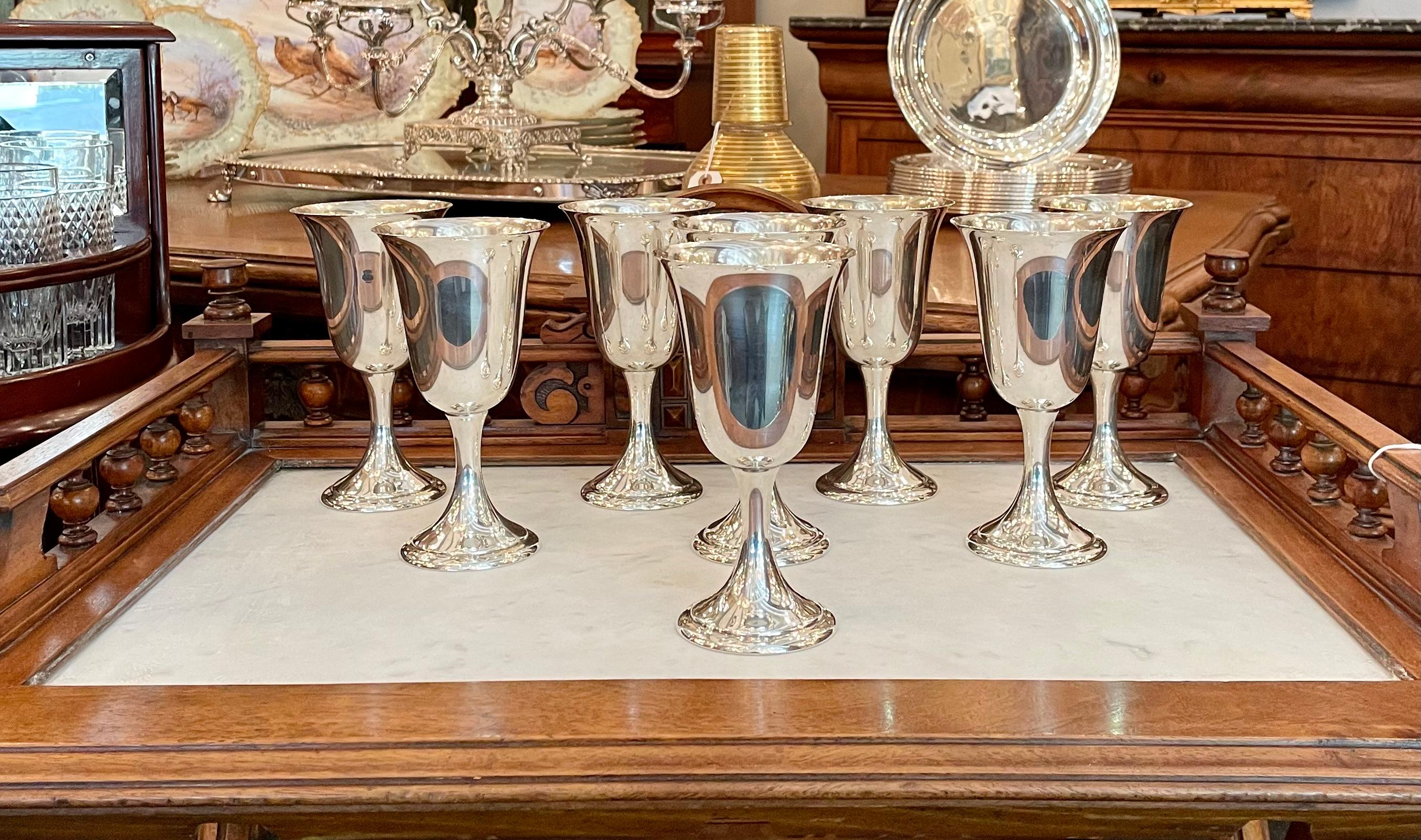 Set of 8 Estate Italian Sterling Silver Wine or Water Goblets circa 1950-1960 3
