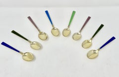 Set of 8 Estate Norwegian Gilt Sterling Silver & Enamel Tea Spoons Circa 1920-30