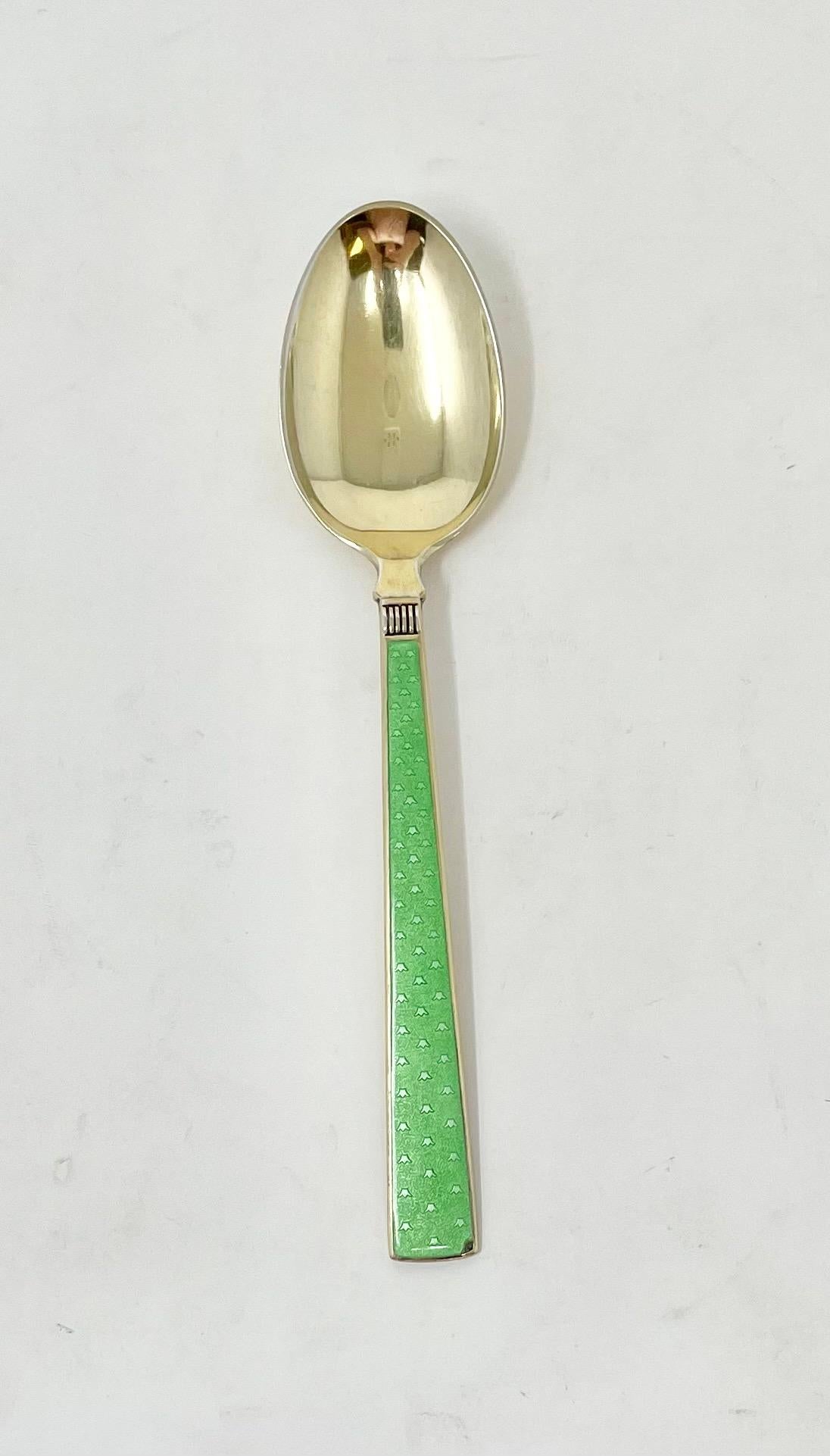 Polychromed Set of 8 Estate Norwegian Gilt Sterling Silver & Enamel Tea Spoons Circa 1920-30