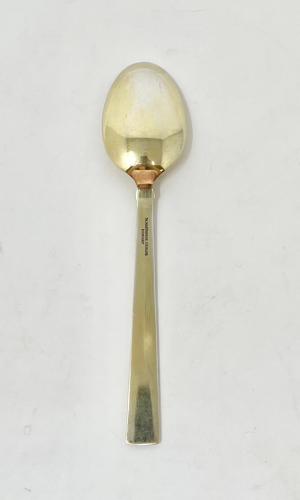 Set of 8 Estate Norwegian Gilt Sterling Silver & Enamel Tea Spoons Circa 1920-30 In Good Condition In New Orleans, LA