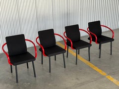 Set of 8 Ettore Sottsass Mandarin Chairs by Knoll - Black + Red Post Modern