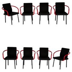 Set of 8 Ettore Sottsass Mandarin Chairs by Knoll - Black + Red Post Modern