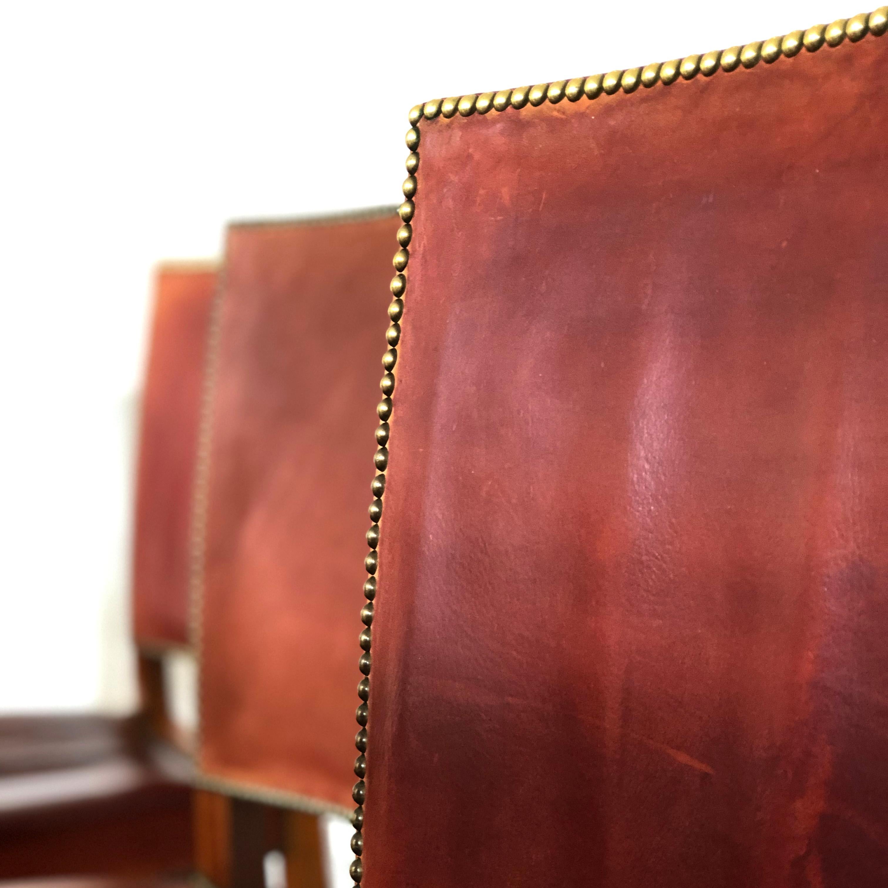 Set of 8 Exceptional Kaare Klint Red Chairs in Original Niger Leather In Good Condition In Copenhagen, DK