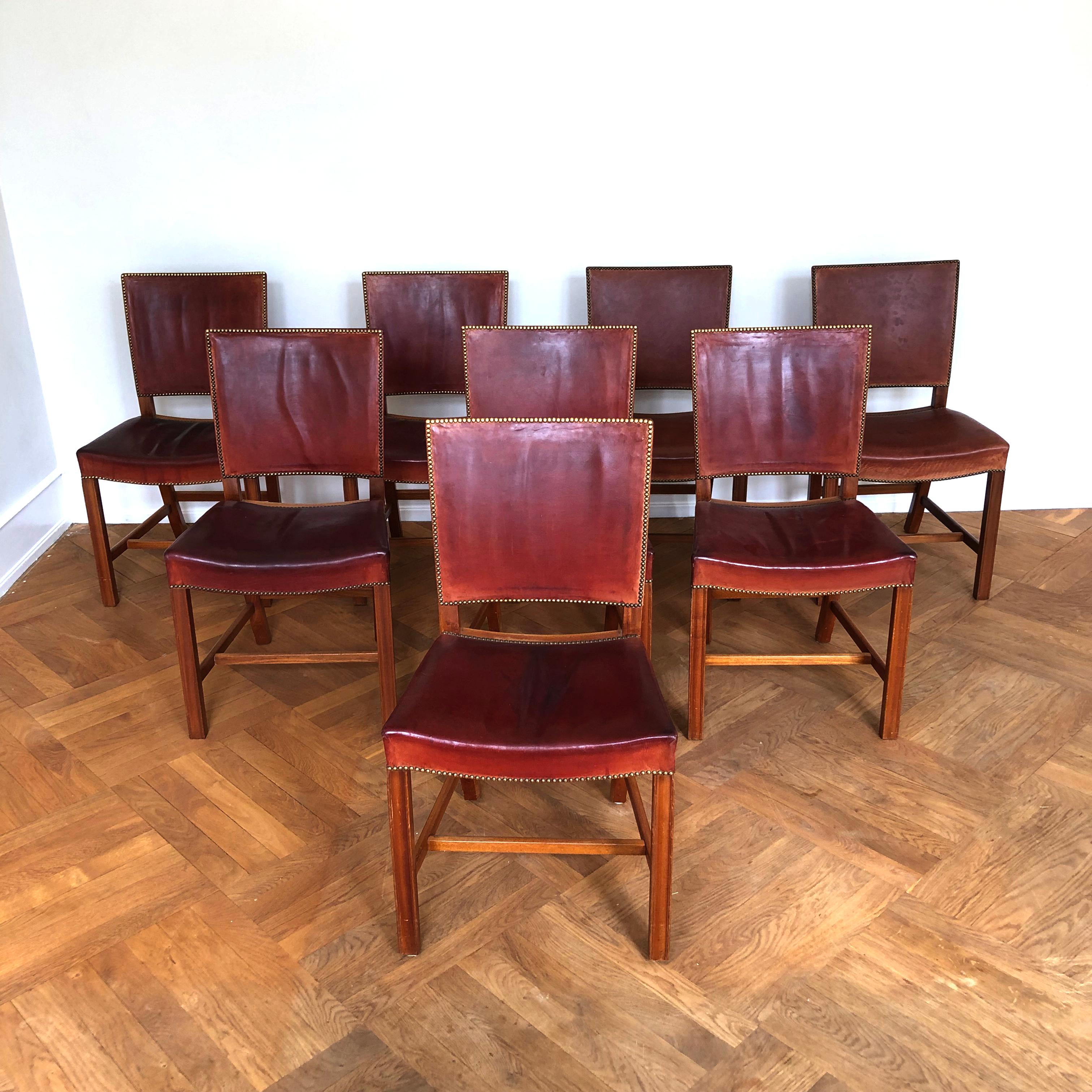 20th Century Set of 8 Exceptional Kaare Klint Red Chairs in Original Niger Leather