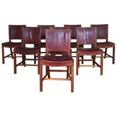 Set of 8 Exceptional Kaare Klint Red Chairs in Original Niger Leather