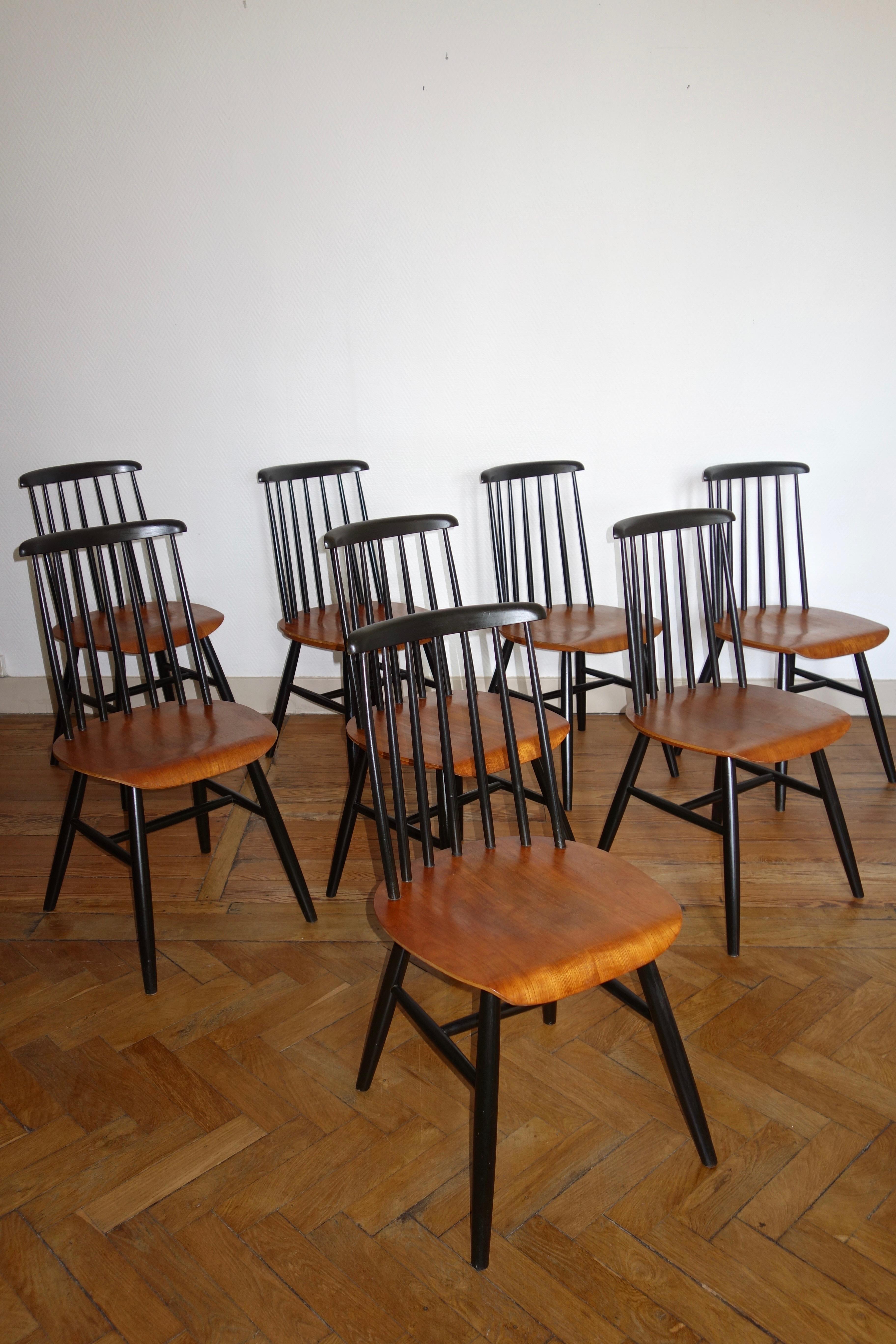 Scandinavian Modern Set of 8 Fanett Chairs Ilmari Tapiovaara for Edsby Verken, 1950s