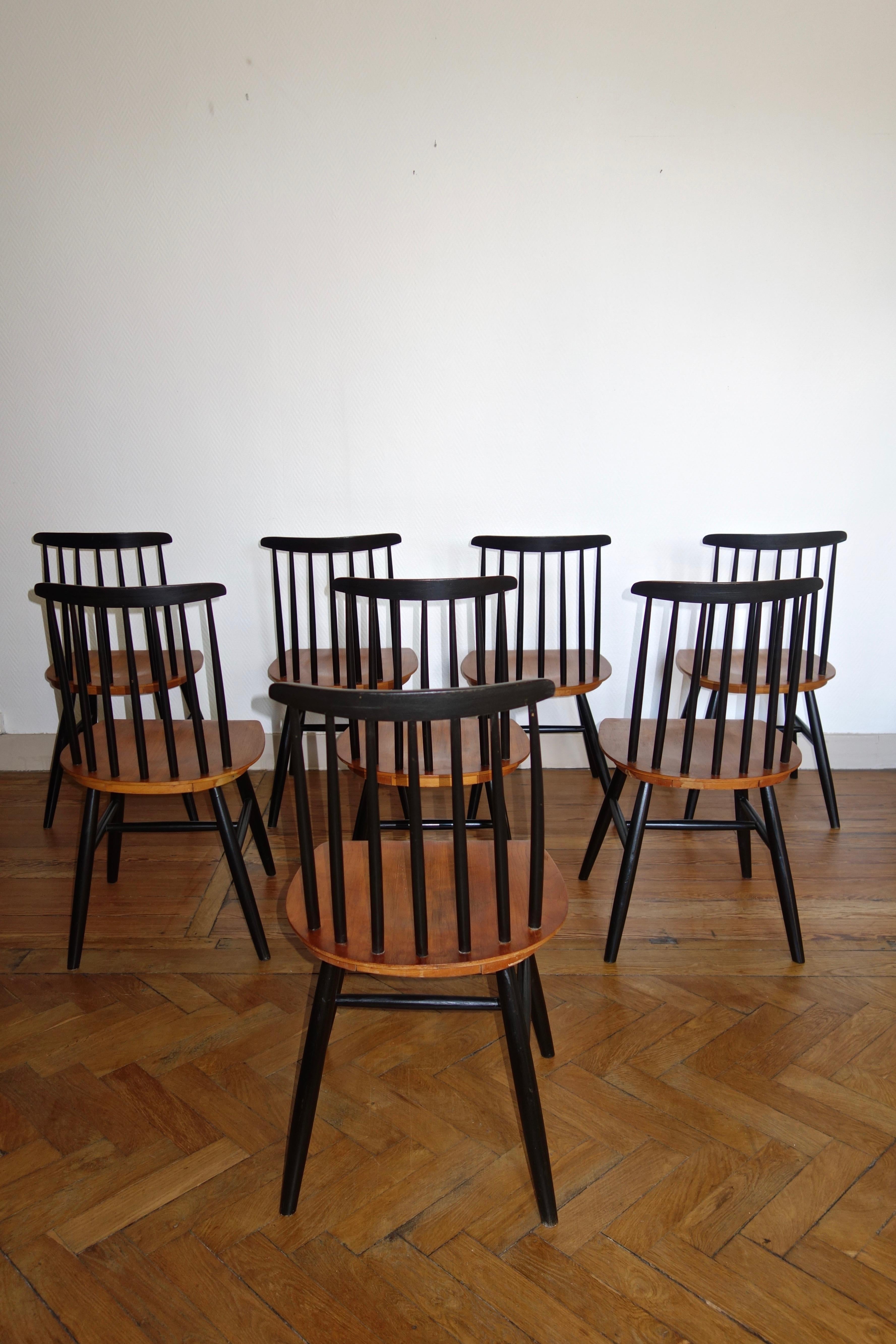 Mid-20th Century Set of 8 Fanett Chairs Ilmari Tapiovaara for Edsby Verken, 1950s