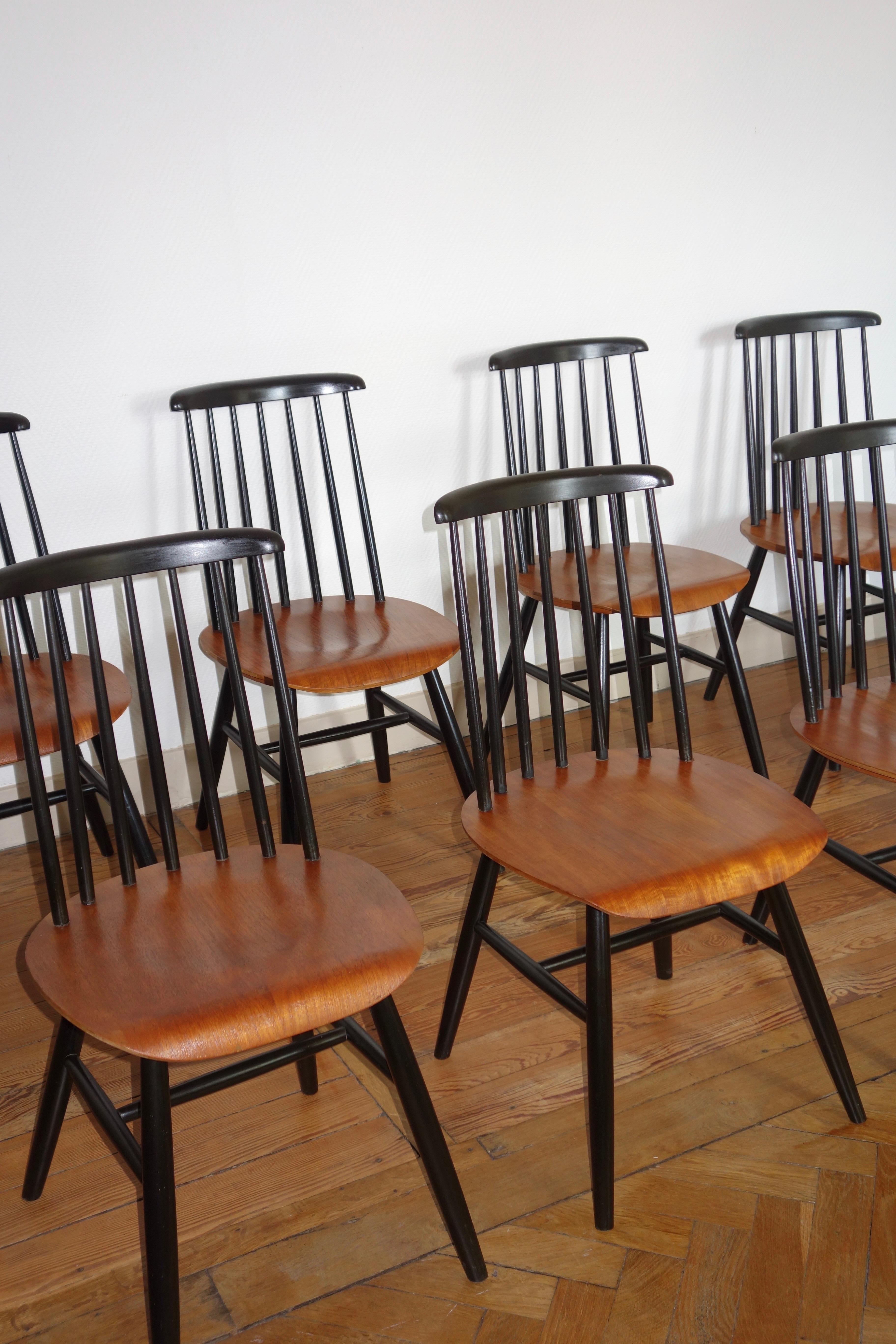 Set of 8 Fanett Chairs Ilmari Tapiovaara for Edsby Verken, 1950s 1