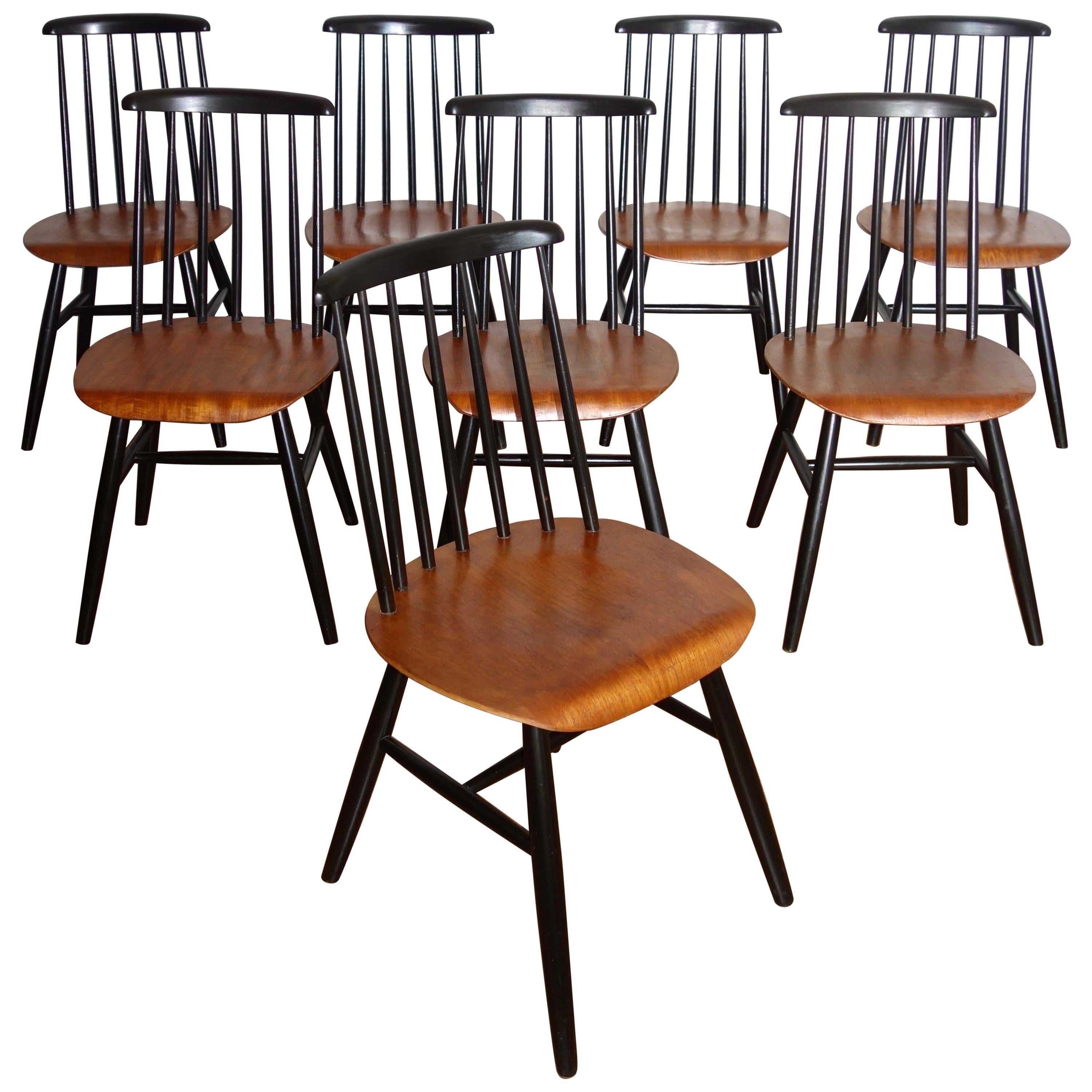 Set of 8 Fanett Chairs Ilmari Tapiovaara for Edsby Verken, 1950s