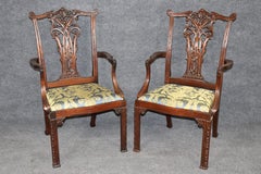 Set of 8 Fantastic Chinese Chippendale Style Carved Mahogany Dining Chairs