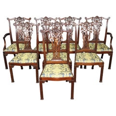 Set of 8 Fantastic Chinese Chippendale Style Carved Mahogany Dining Chairs