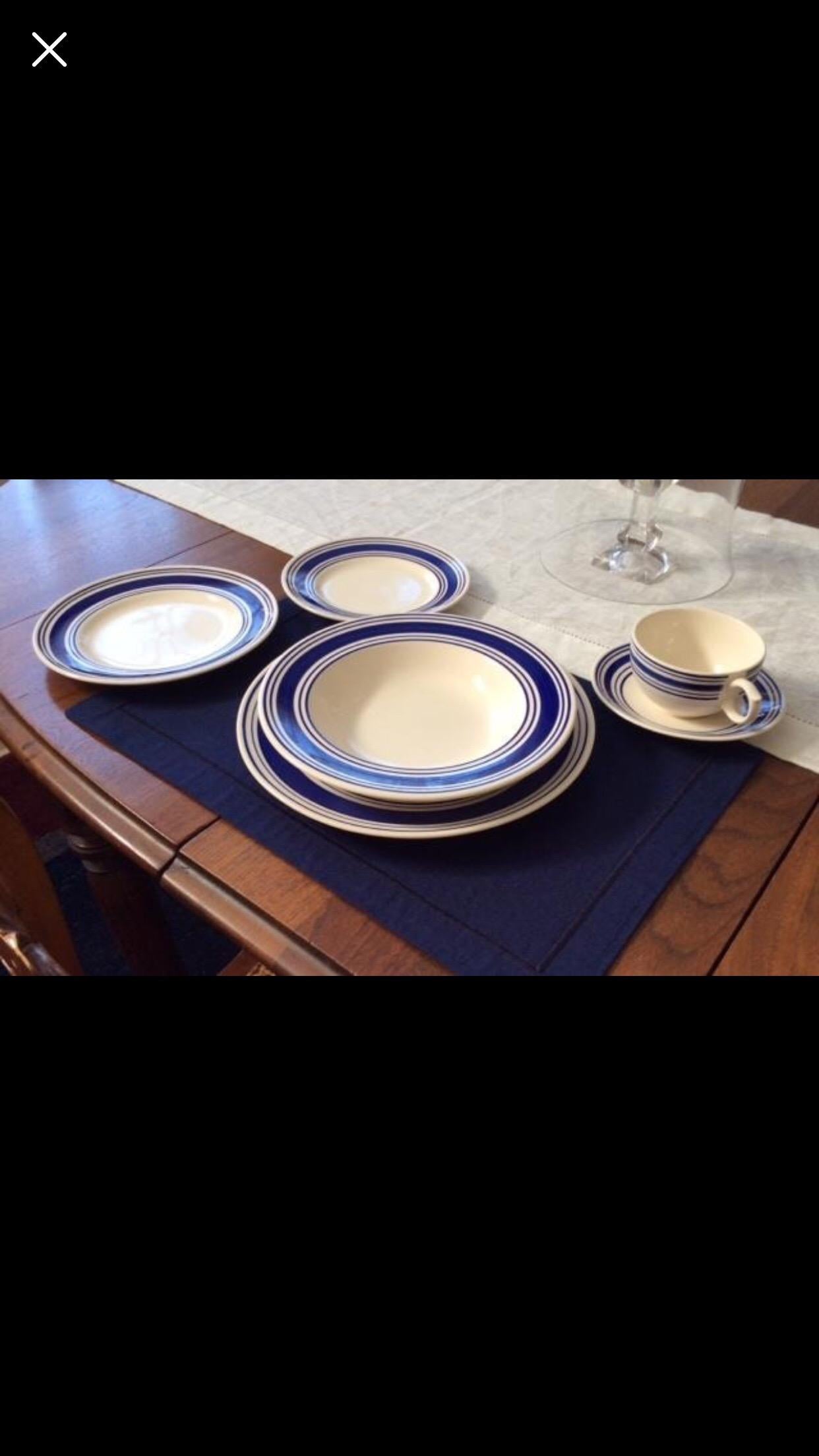 Country Set of 8 Farmstead Ticking Blue Place Settings by Ralph Lauren Home