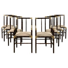 Set of 8 Faux-Bamboo and Brass Dining Chairs in the Billy Haines Manner