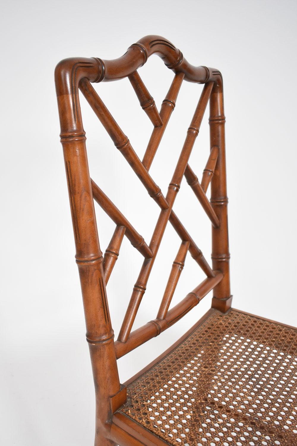 Set of 8 faux bamboo and canning chippendale chairs. USA, 1970s.