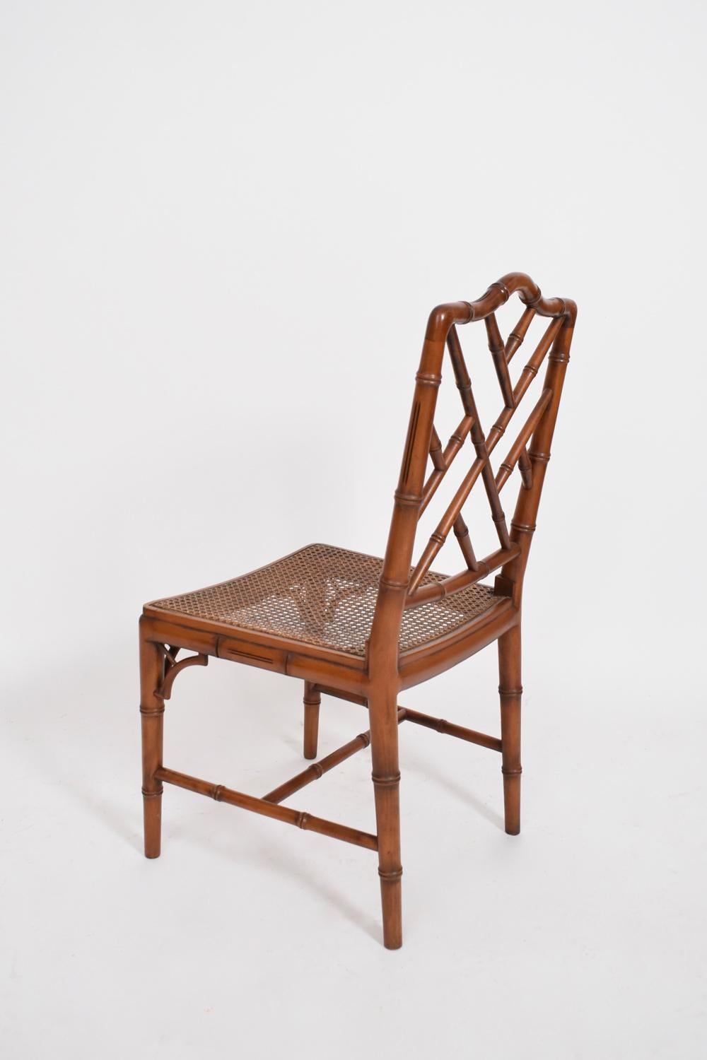 American Set of 8 faux bamboo and canning chairs, 1970s