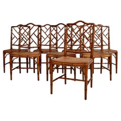 Set of 8 faux bamboo and canning chairs, 1970s