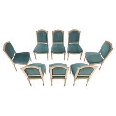 Set of 8 Fine Carved Louis XVI Lotus Paint 
Gold Gilt Decorated Dining Chairs