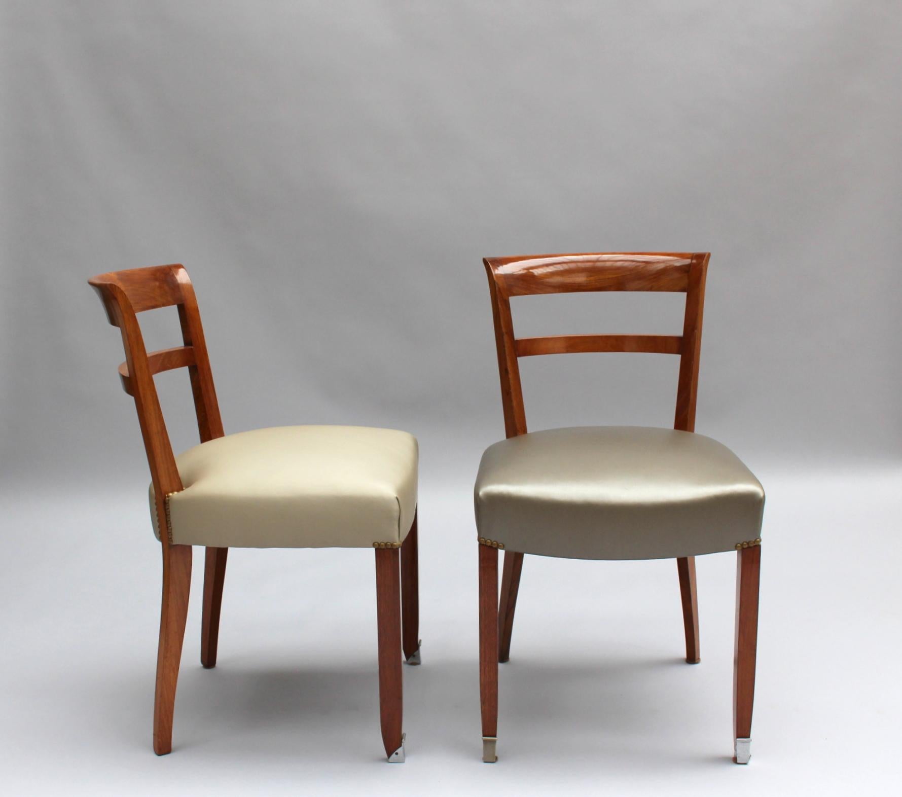 Palisander Set of 8 Fine French 1930s Dining Chairs by Jules Leleu (Dining Table Available) For Sale