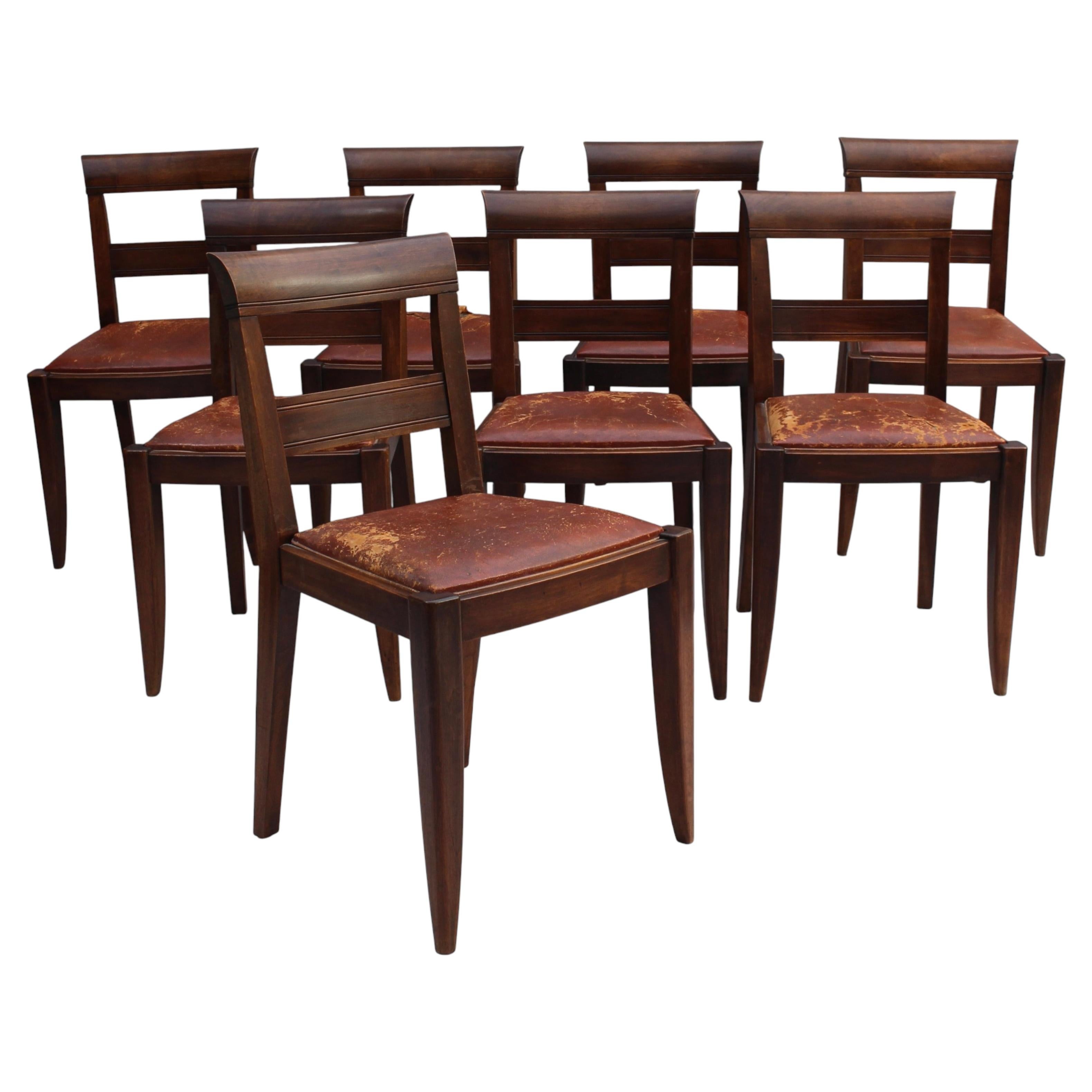 Set of 8 Fine French 1930s Mahogany Dining Chairs