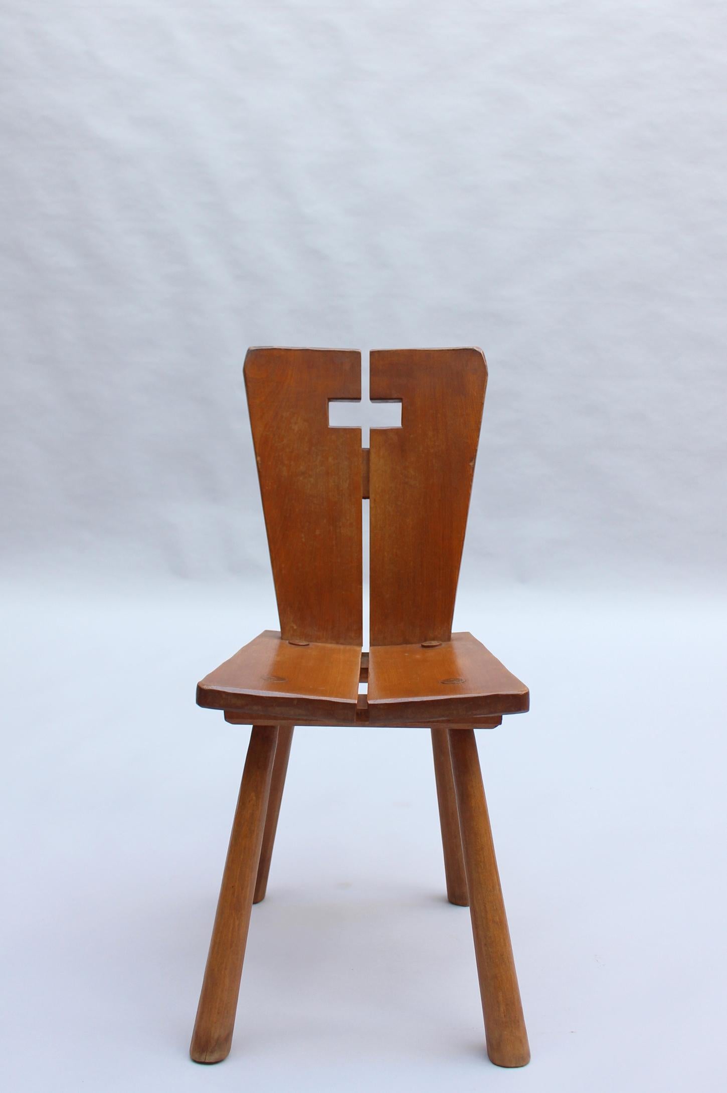 Mid-Century Modern Set of 8 Fine French 1950s Beech Dining Chairs (priced per chair) For Sale