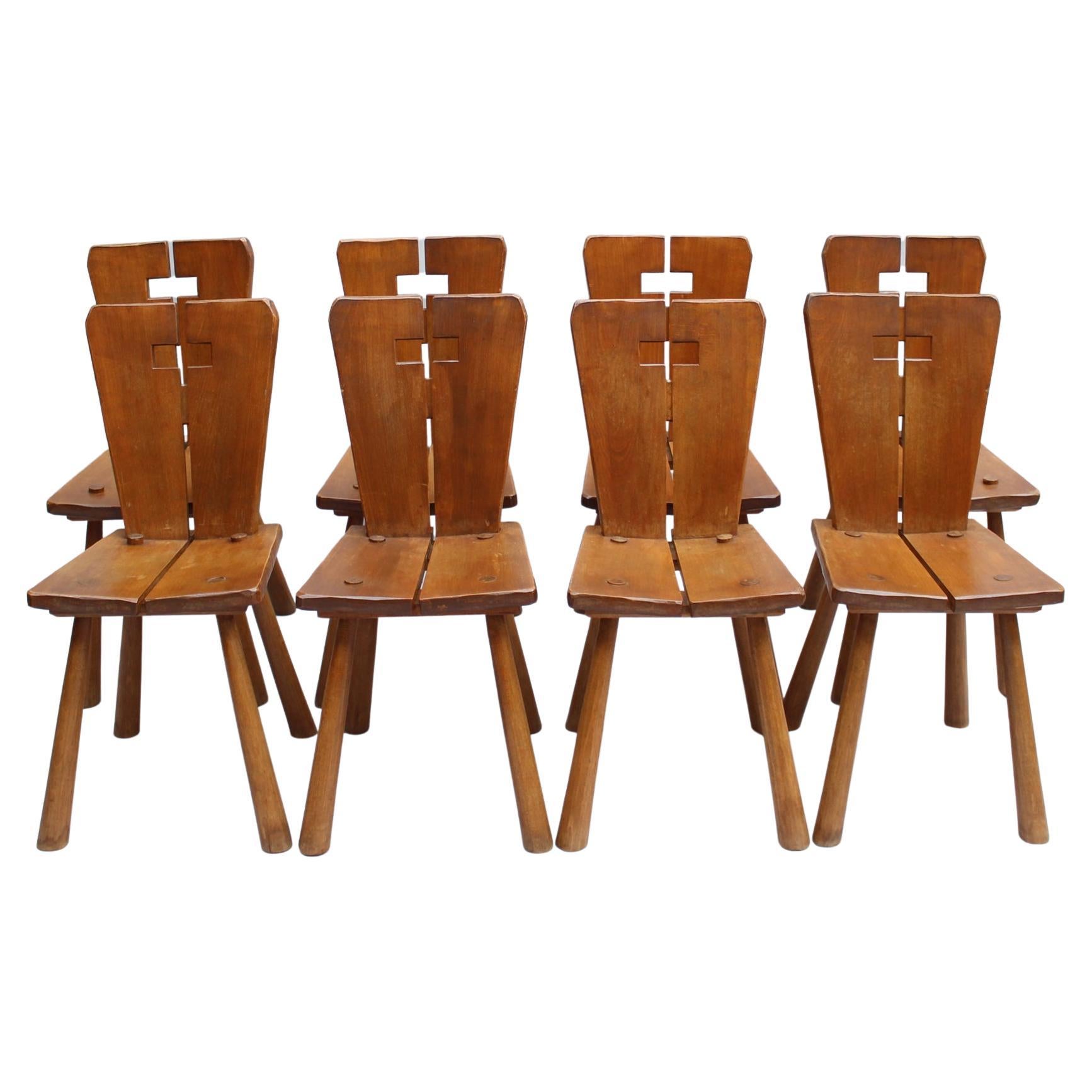 Set of 8 Fine French 1950s Beech Dining Chairs (priced per chair)